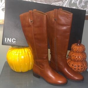 I.N.C. International Concepts Fawne Leather Knee High Boots Cognac Brown sz 6.5